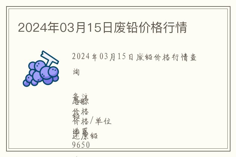2024年03月15日廢鉛價(jià)格行情