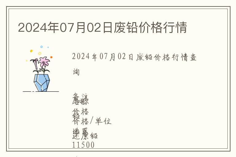 2024年07月02日廢鉛價格行情