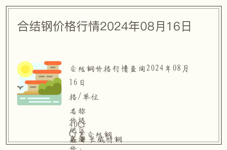 合結鋼價格行情2024年08月16日