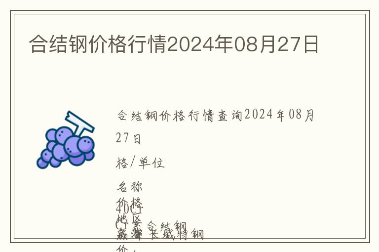 合結鋼價格行情2024年08月27日