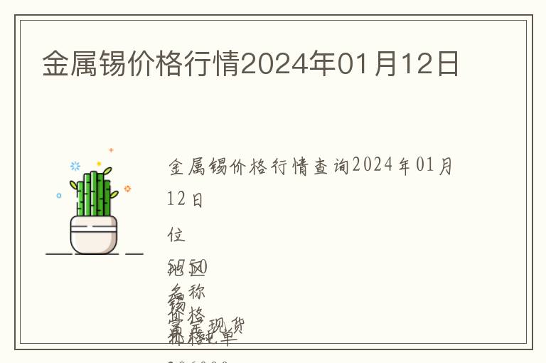 金屬錫價(jià)格行情2024年01月12日