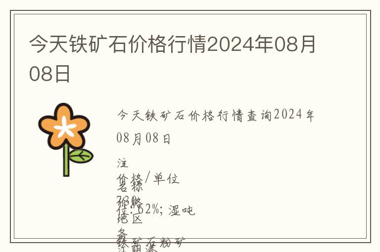 今天鐵礦石價(jià)格行情2024年08月08日