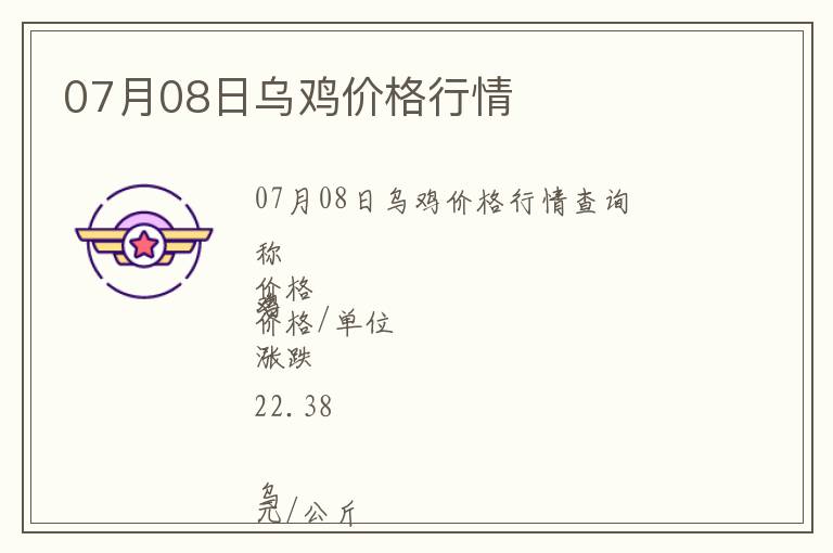 07月08日烏雞價格行情