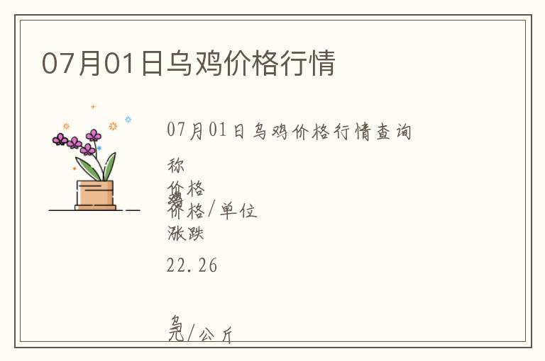 07月01日烏雞價格行情
