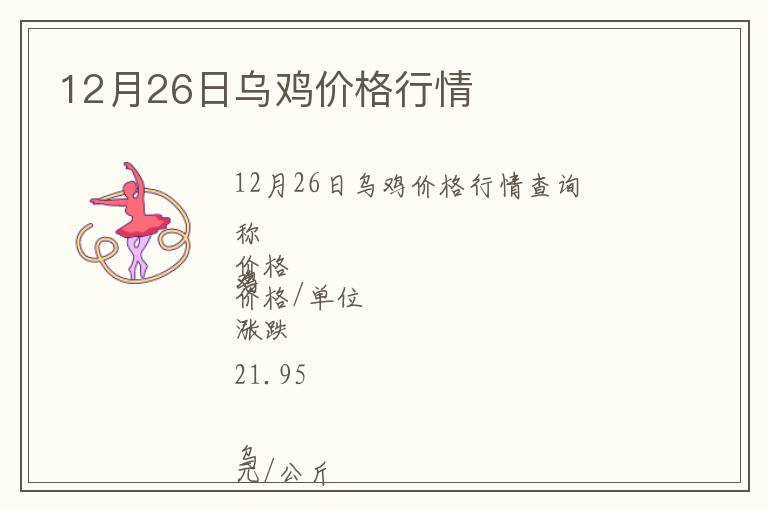 12月26日烏雞價格行情