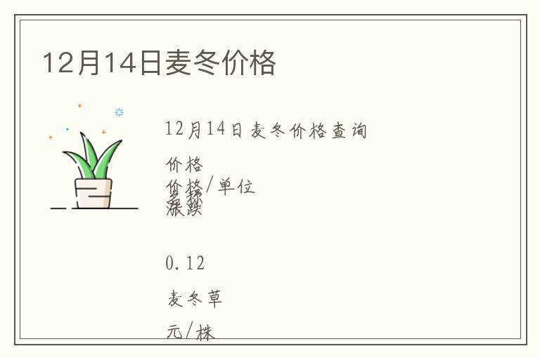 12月14日麥冬價格
