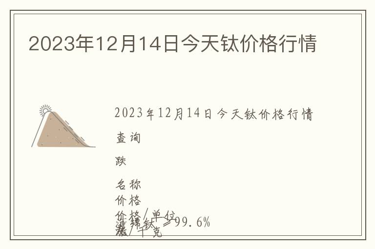 2023年12月14日今天鈦價(jià)格行情