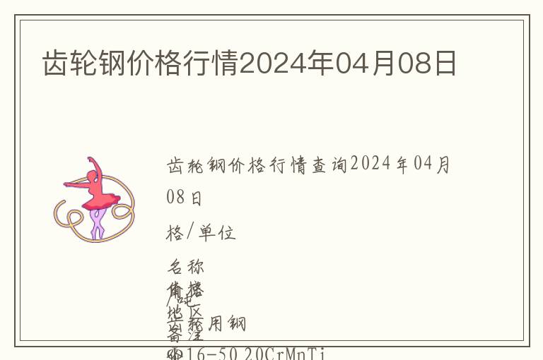 齒輪鋼價格行情2024年04月08日