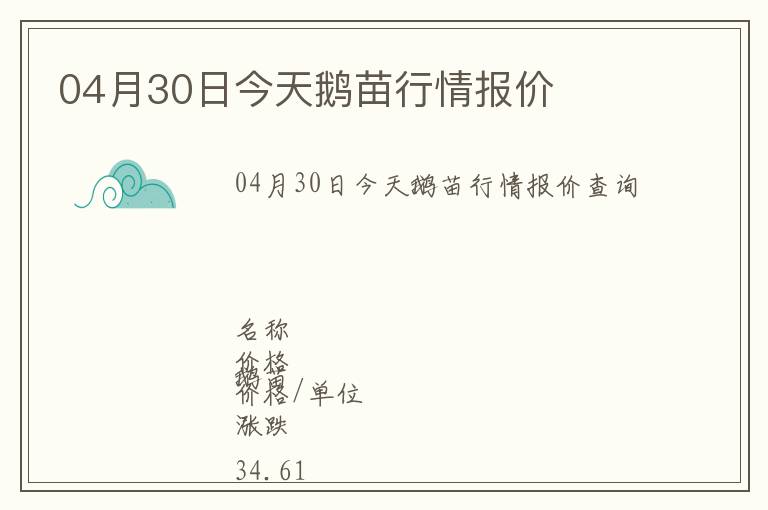 04月30日今天鵝苗行情報價