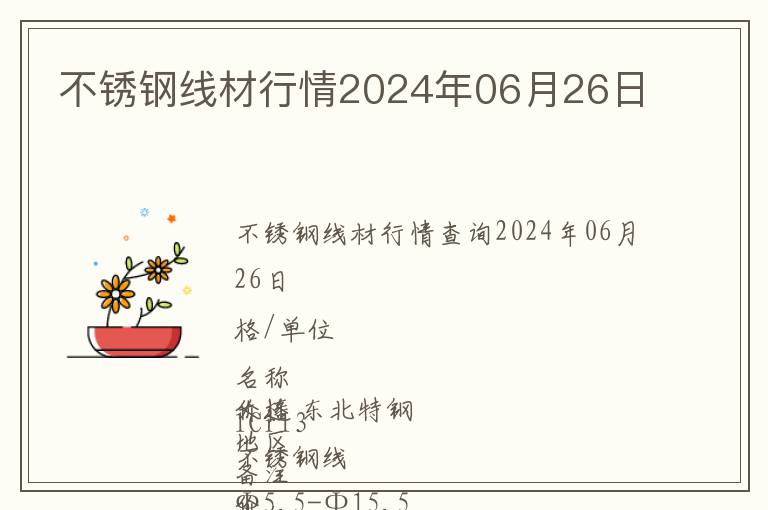 不銹鋼線材行情2024年06月26日
