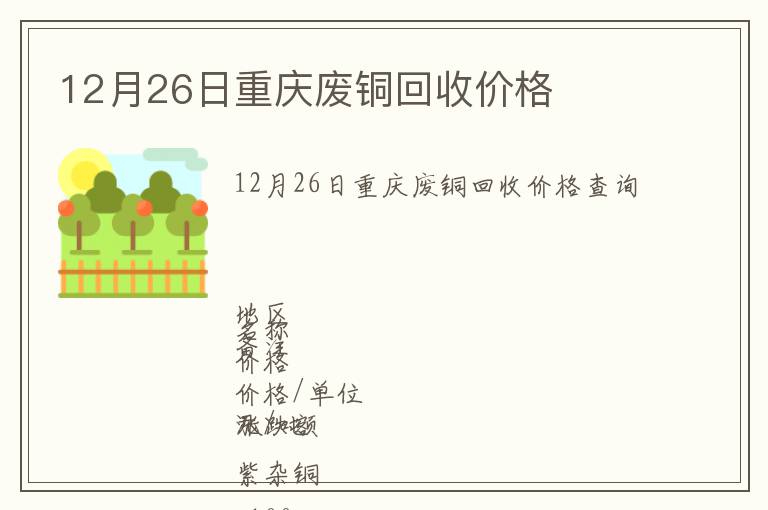 12月26日重慶廢銅回收價格