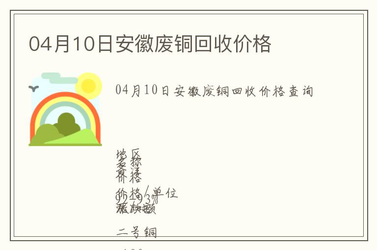 04月10日安徽廢銅回收價(jià)格