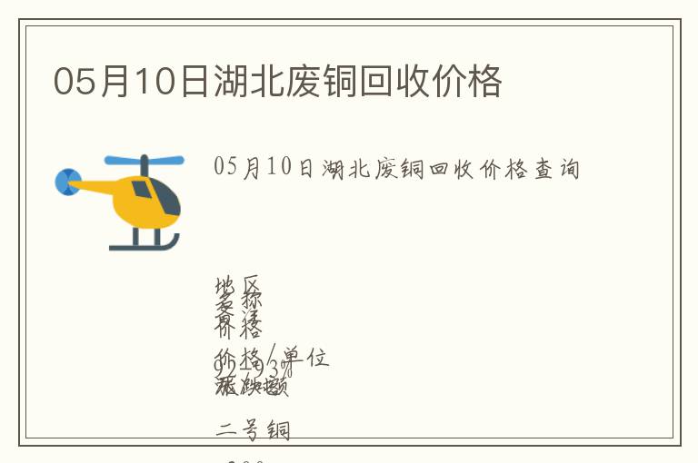 05月10日湖北廢銅回收價格