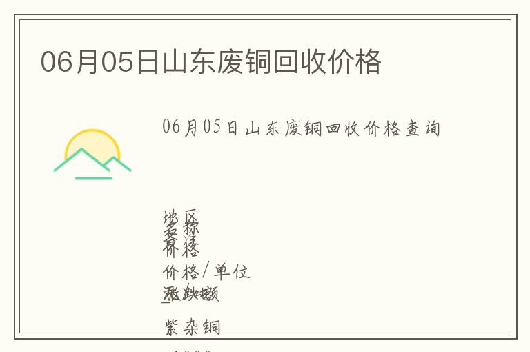 06月05日山東廢銅回收價格
