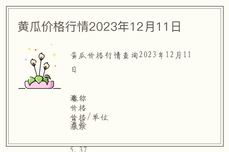 黃瓜價格行情2023年12月11日