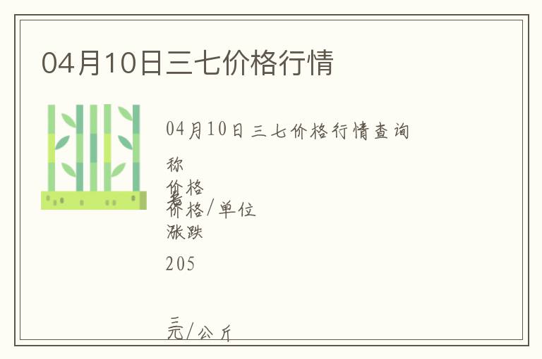 04月10日三七價格行情