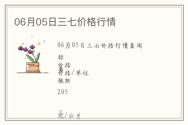 06月05日三七價格行情