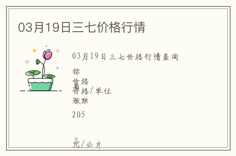 03月19日三七價格行情