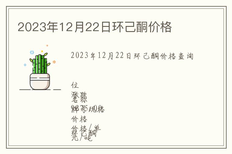 2023年12月22日環(huán)己酮價格