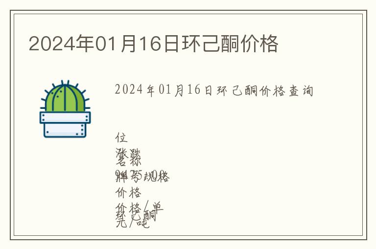 2024年01月16日環己酮價格