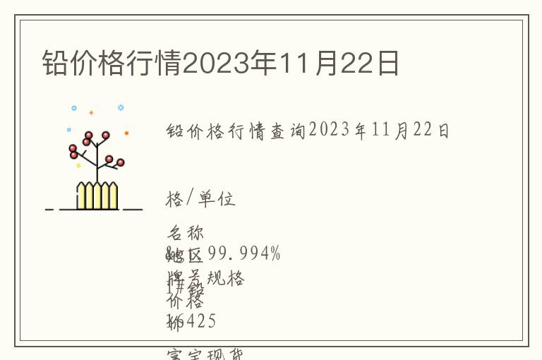 鉛價(jià)格行情2023年11月22日