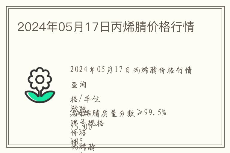 2024年05月17日丙烯腈價格行情