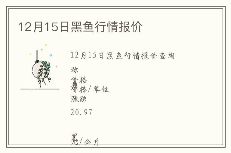 12月15日黑魚行情報價