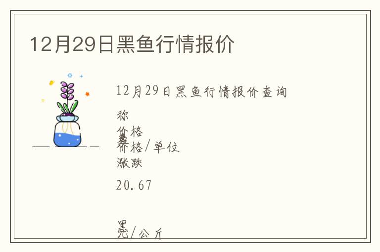12月29日黑魚行情報價